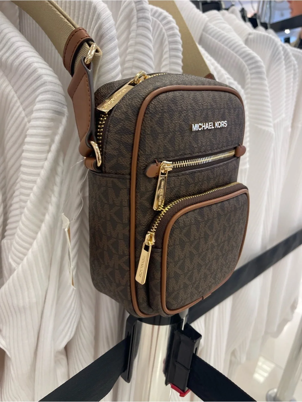 MICHAEL KORS Jet Set Medium Flight NS Pocket Signature Logo Crossbody Brown  NWT
